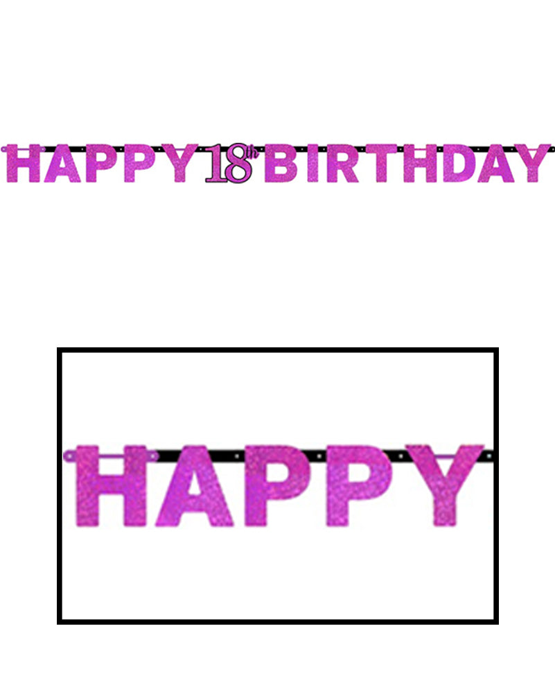 Pink Celebration 18th Prismatic Letter Banner