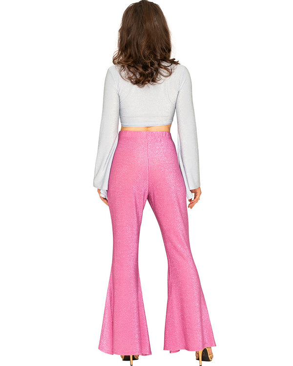 70s Pink Sparkle Disco Fever Womens Flares