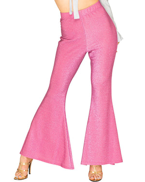70s Pink Sparkle Disco Fever Womens Flares