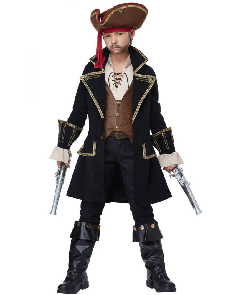 Pirate Captain Deluxe Costume Kids Red Black Jacket Waistcoat Trousers Scarf Hat
