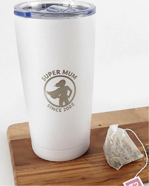 Super Mum White Personalised Engraved Stainless Steel Travel Mug