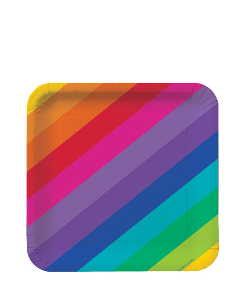 Rainbow 23cm Square Paper Dinner Plates Pack of 8