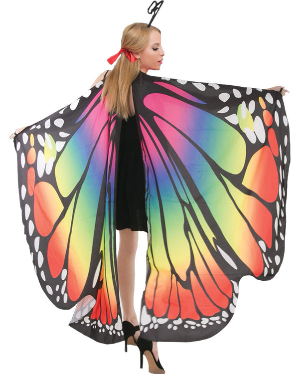 Rainbow Butterfly Wing Cape and Antenna Headband Set