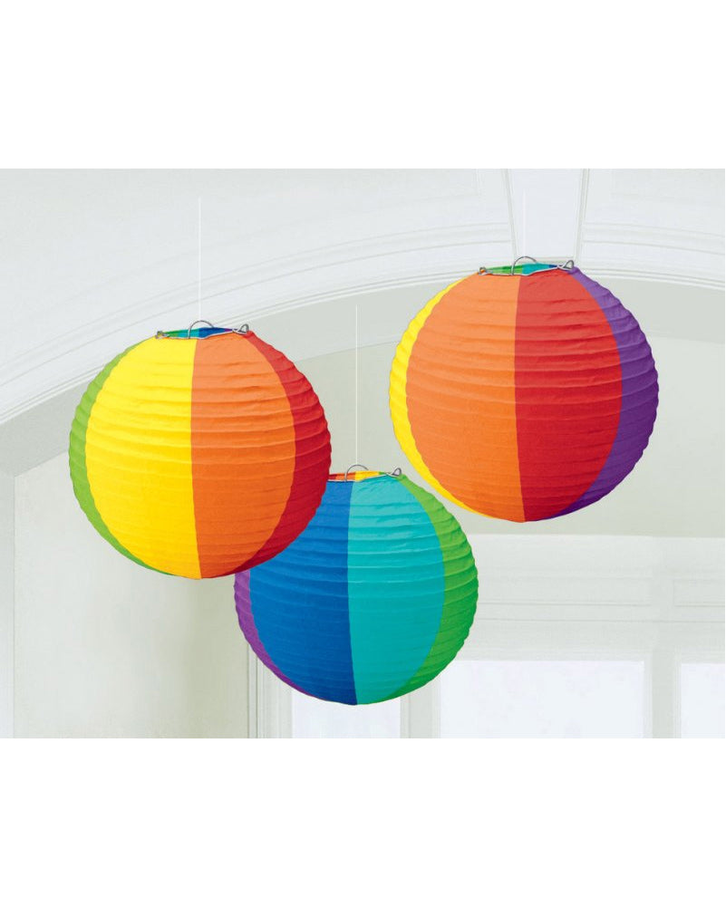 Rainbow Round Paper Lanterns Pack of 3