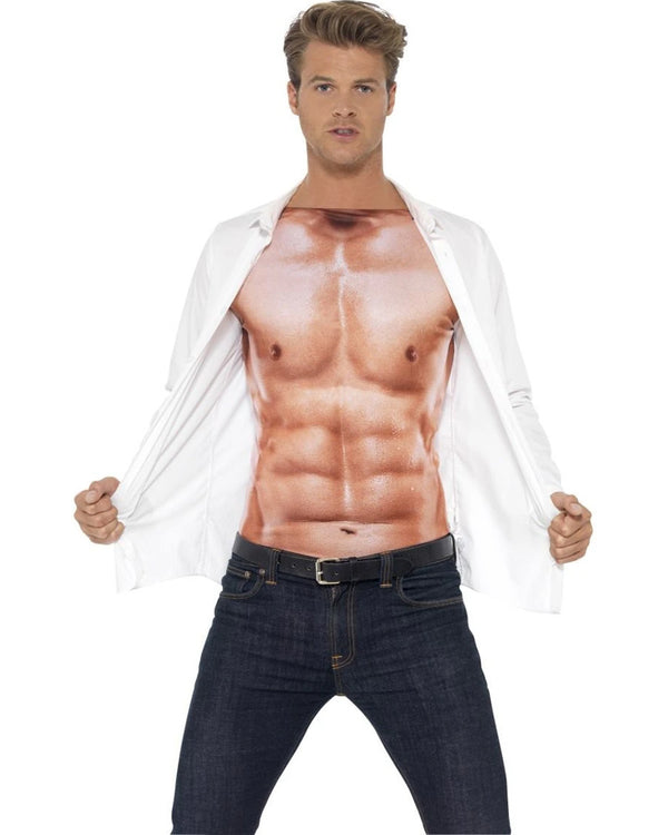 Realistic Muscle Top with Long Sleeves Mens Shirt