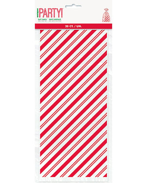 Image of red and white striped favour bag.
