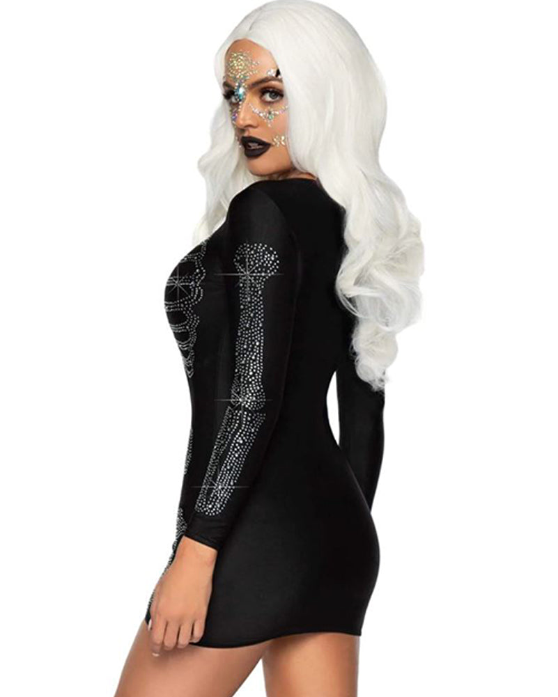 Rhinestone Black Skeleton Womens Costume