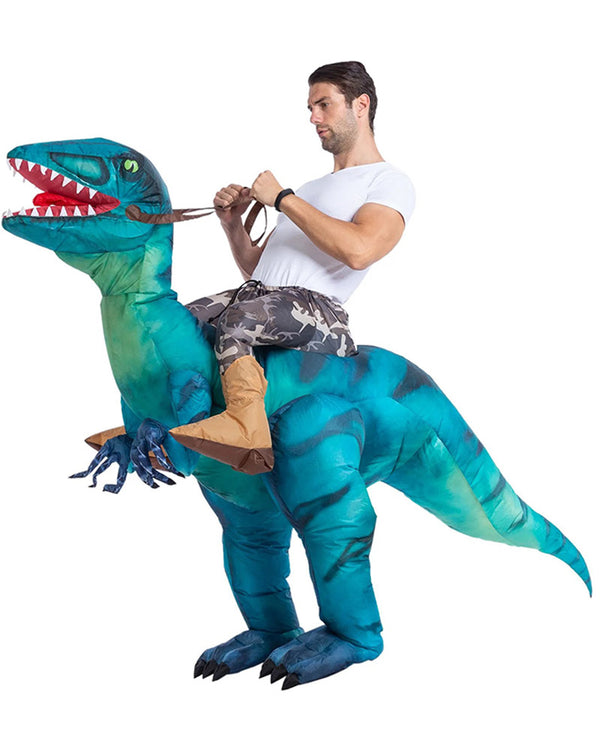 Riding A Blue Raptor Inflatable Adult Costume