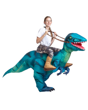Riding A Blue Raptor Inflatable Adult Costume