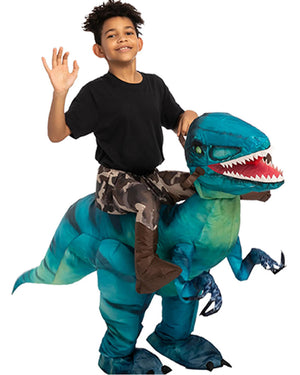 Riding A Blue Raptor Inflatable Kids Costume