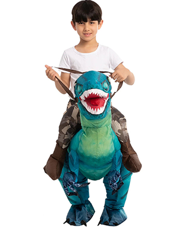 Riding A Blue Raptor Inflatable Kids Costume