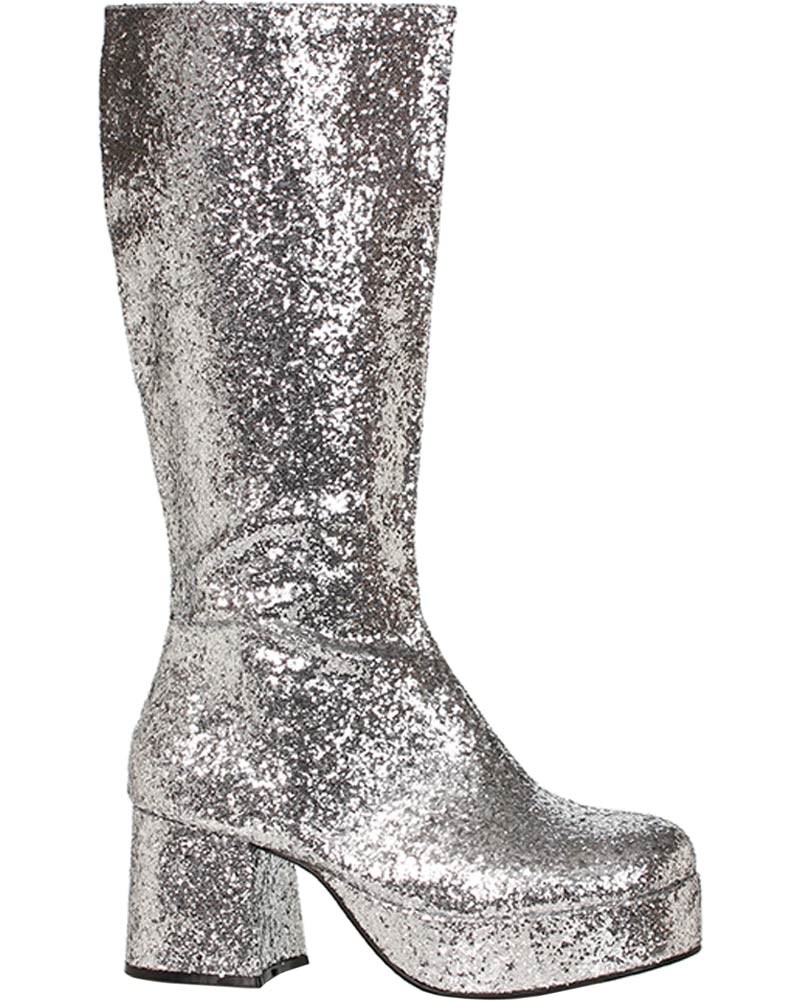 70s Rocker Silver Glitter Premium Mens Boots