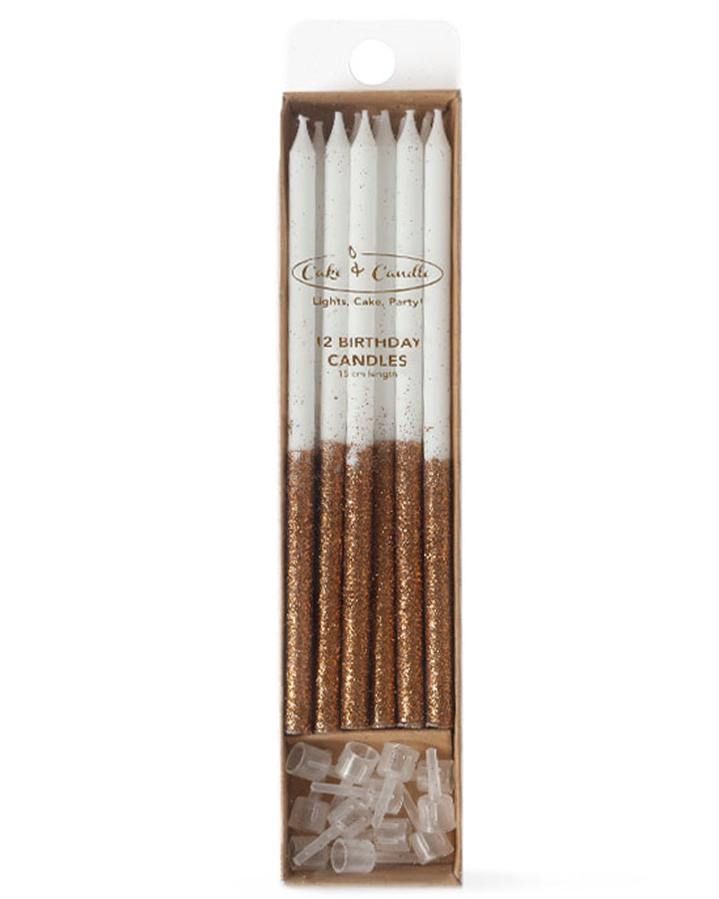 Rose Gold Glitter Dipped Cake Candles Pack of 12