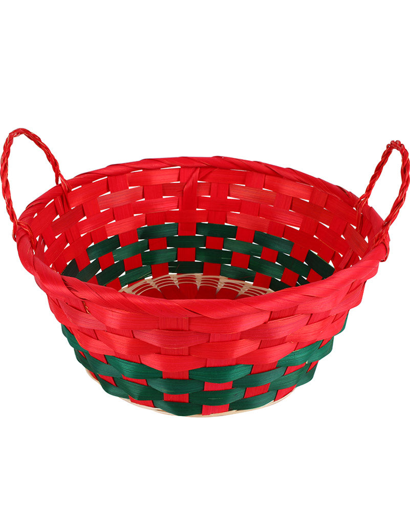 Christmas Round Bamboo Basket With Side Handles 23cm
