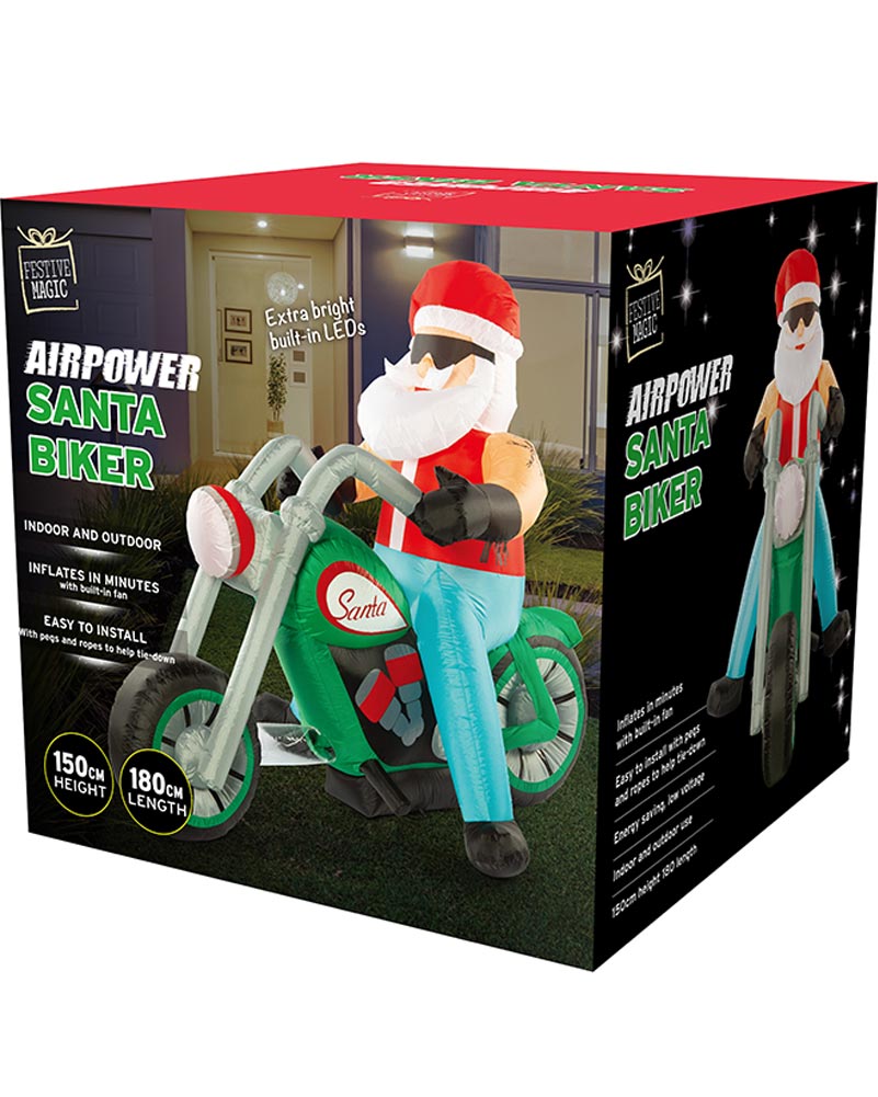 Santa Bikie Christmas Lawn Inflatable Decoration 1.8m