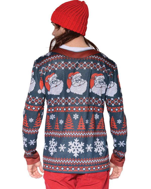 Santa Stripe Christmas Sweater Mens Faux Real Tee