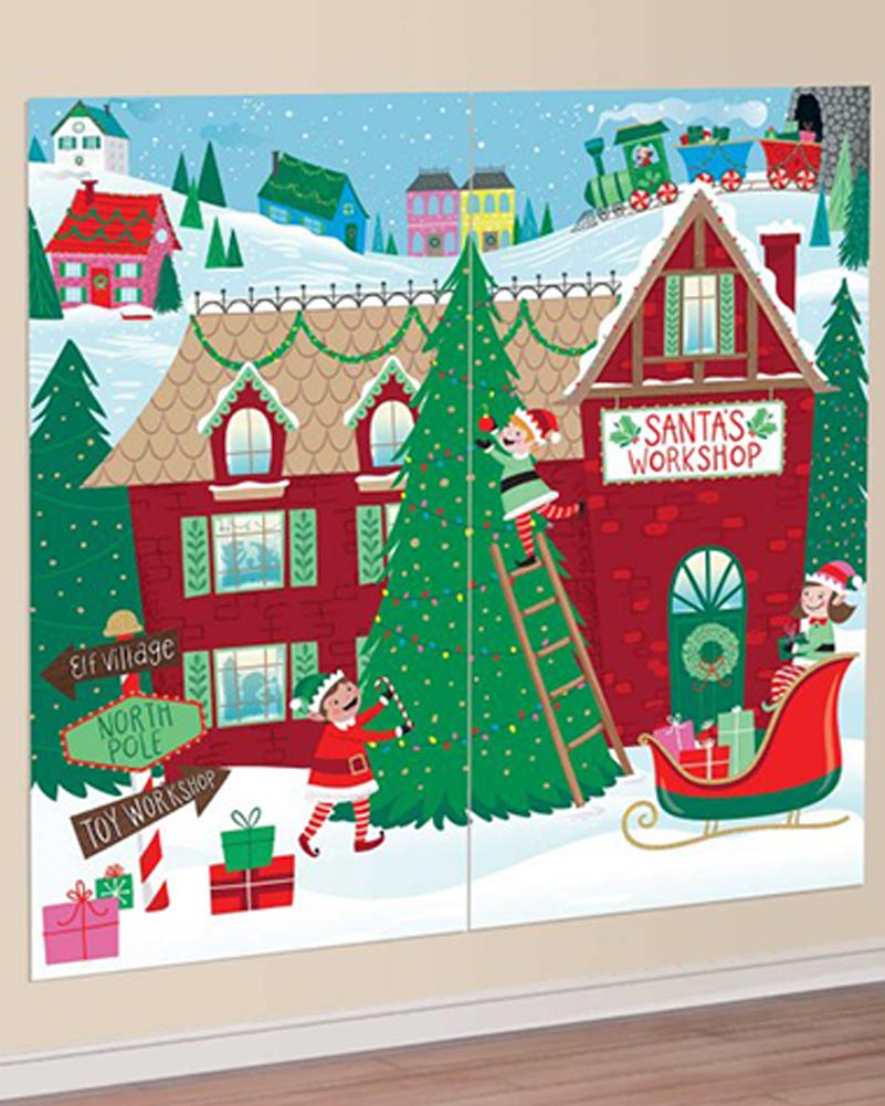 Christmas Santas Workshop Scene Setters Add On Wall Decorations