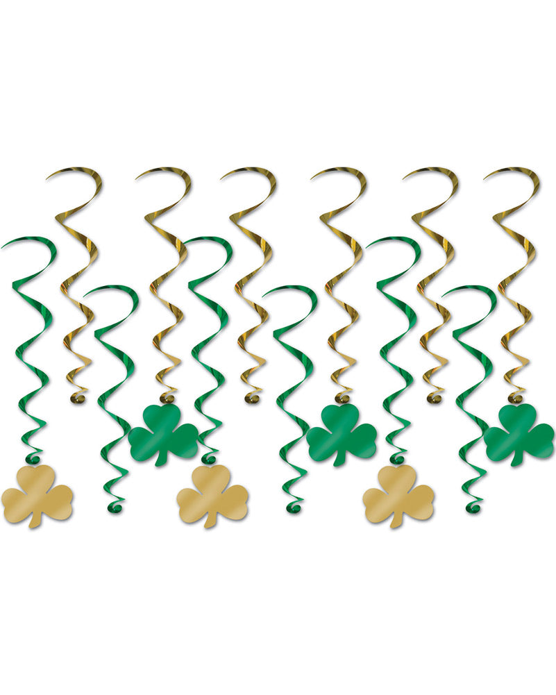 Shamrock Hanging Swirl Decorations Pack of 12