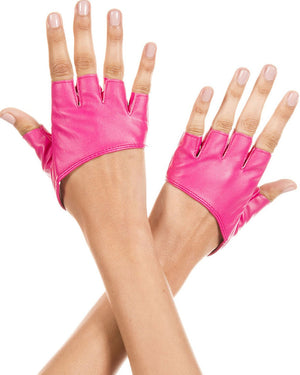 Short Hot Pink Faux Leather Fingerless Gloves