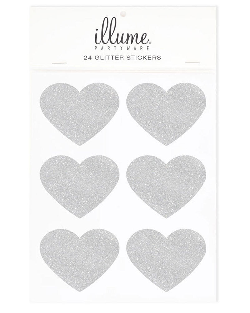 Silver Glitter Heart Sticker Seals Pack of 24