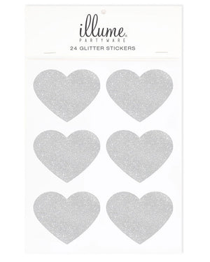 Silver Glitter Heart Sticker Seals Pack of 24