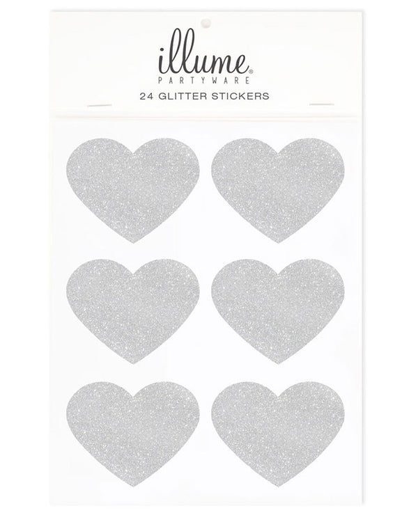 Silver Glitter Heart Sticker Seals Pack of 24