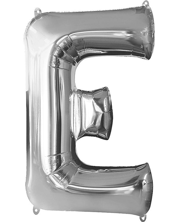 Silver 86cm Letter E Supershape Foil Balloon