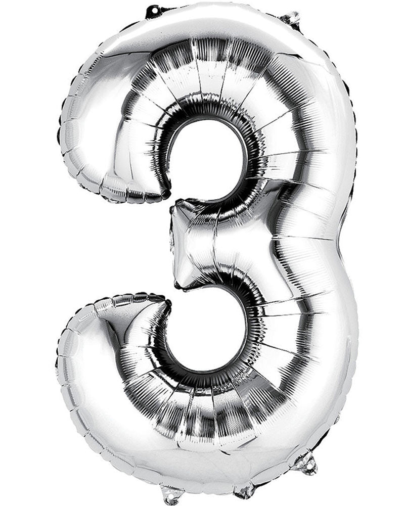 Silver 86cm Number 3 Supershape Foil Balloon