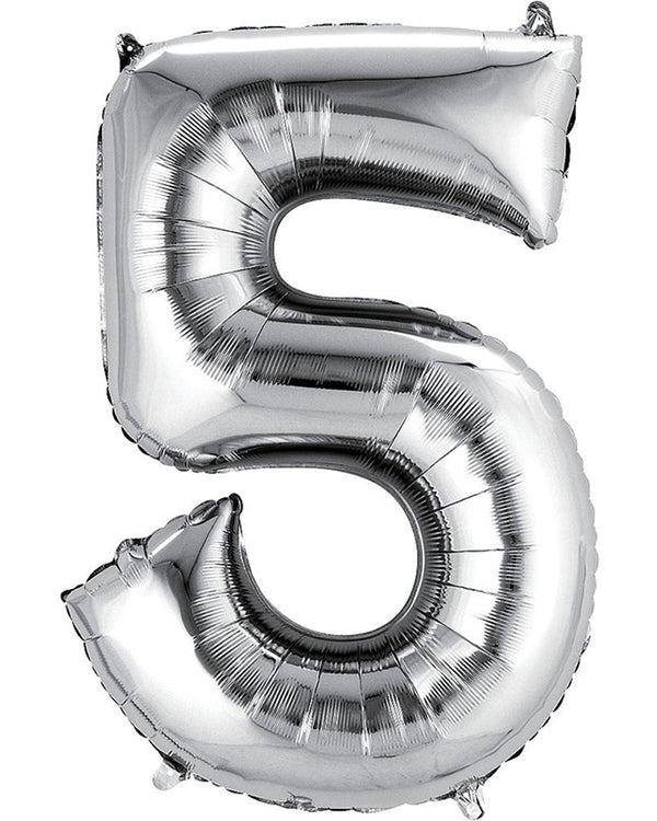 Silver 86cm Number 5 Supershape Foil Balloon