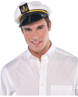 Image of man in white shirt wearing sailors hat.