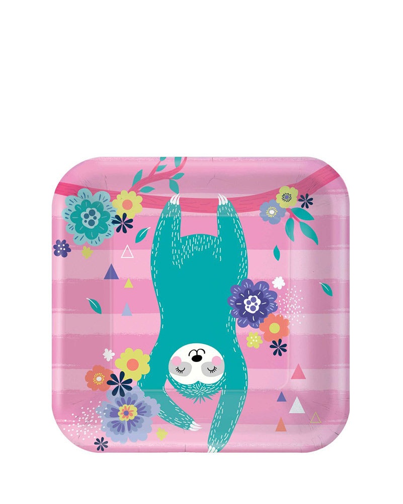 Sloth 17cm Square Paper Plates Pack of 8