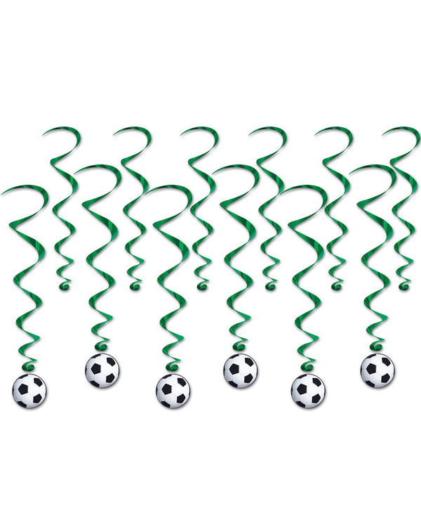 Soccer Ball Hanging Swirl Decorations Pack of 12