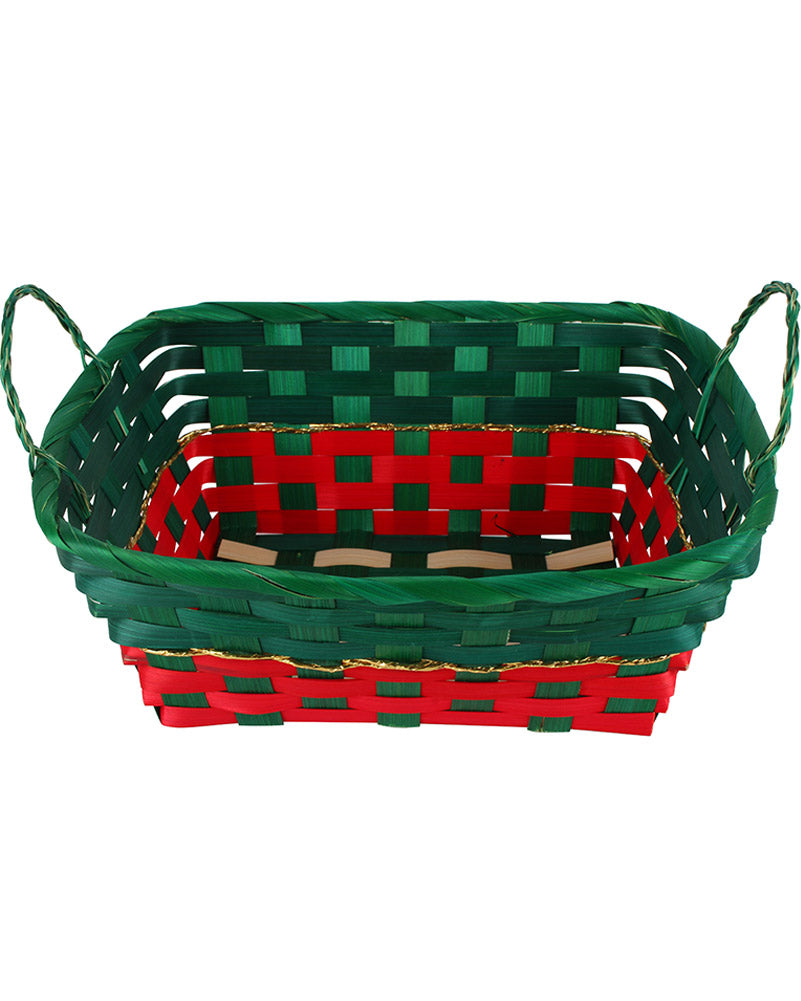 Christmas Square Bamboo Basket With Side Handles 27cm