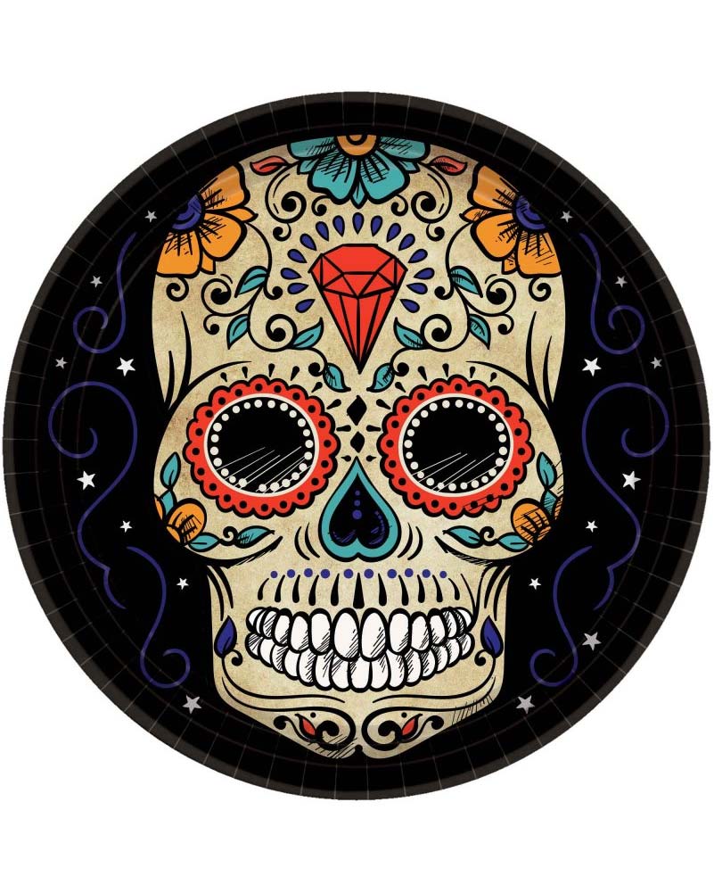 Sugar Skull 26cm Round Paper Plate Pack of 18