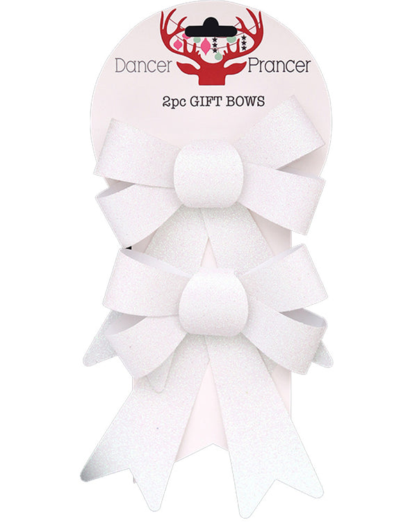 Christmas White Bows Pack of 2 18cm
