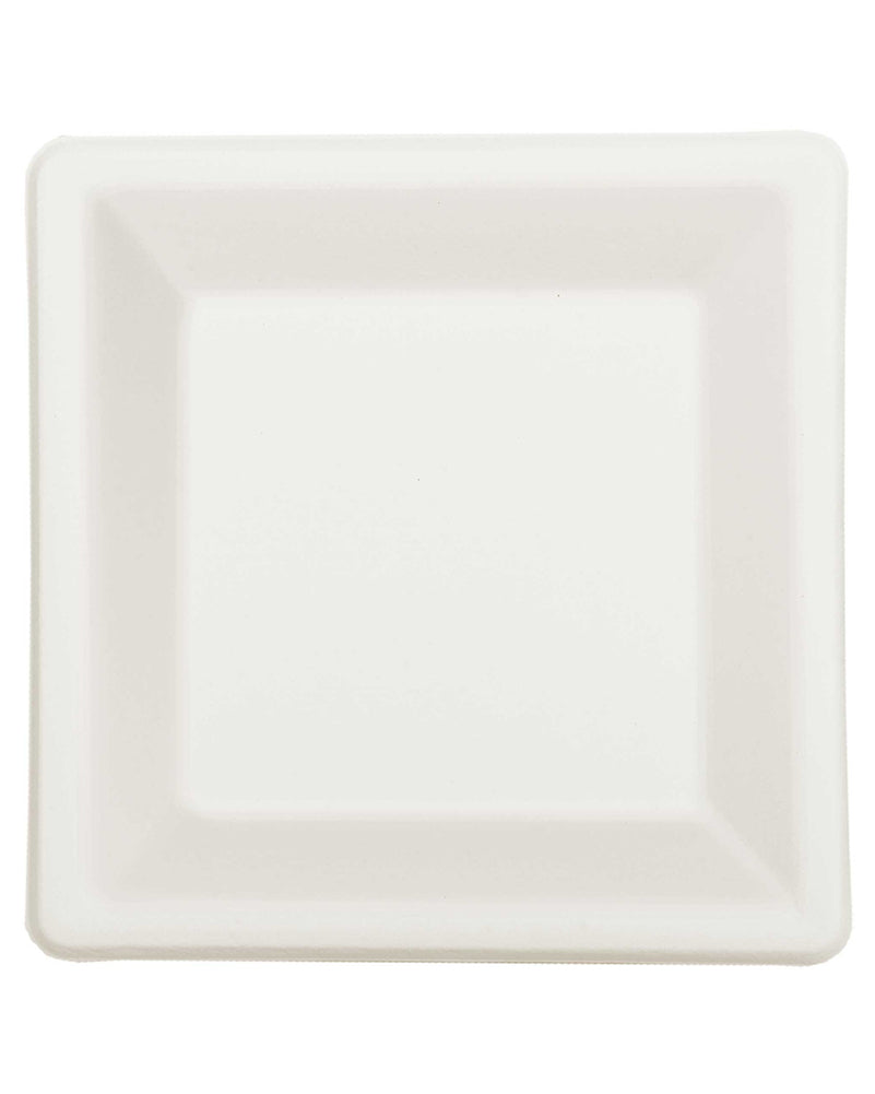 White Eco Sugar Cane 25cm Square Plates Pack of 10
