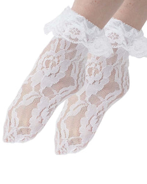 White Lace Ankle Socks with White Ruffle