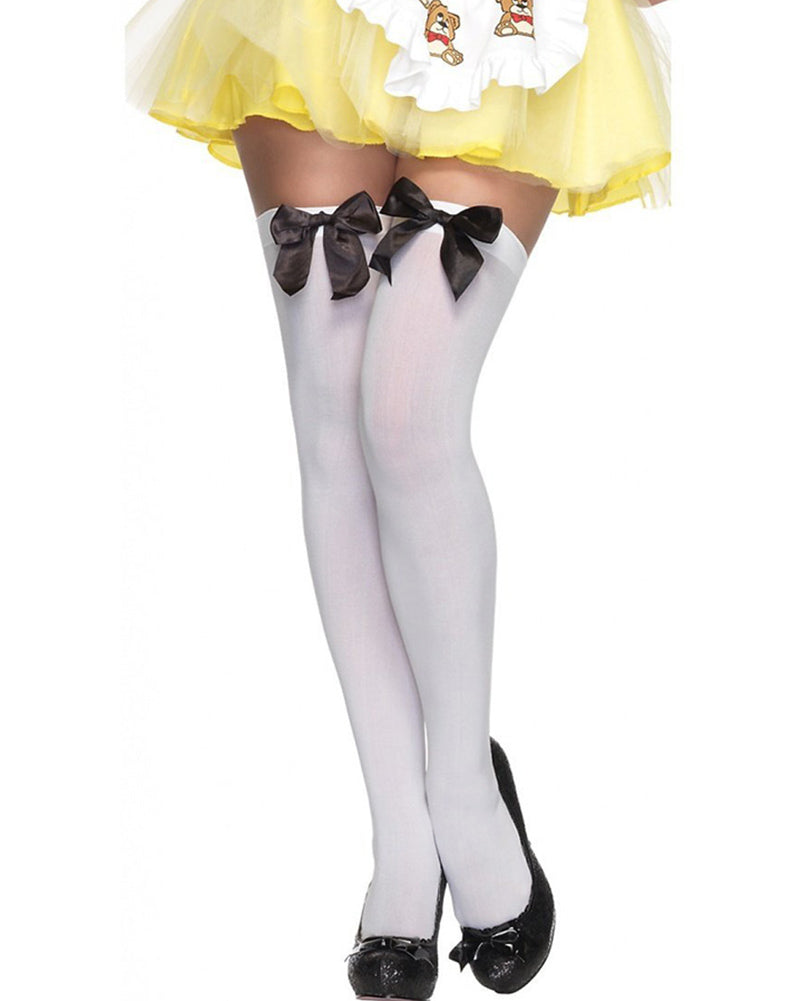 Black Lace Thigh High Socks: Ribbon Bow Leg Warmers