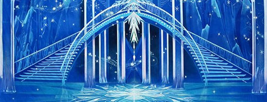 Image of two blue staircases that join in the middle. 