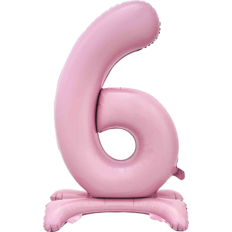 Large Number 6 Standing Pastel Pink Foil Balloon