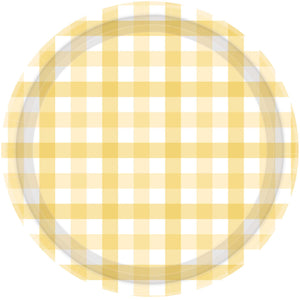 Gingham 17cm Paper Plate Pastel Yellow Pack of 8