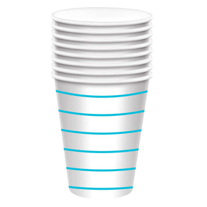 Caribbean Blue Stripes 266ml Paper Cups Pack of 8