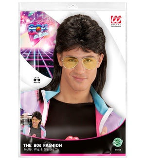 80s Black Mullet Wig and Glasses Set