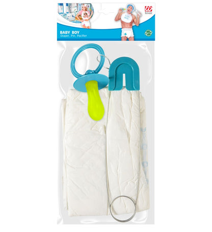 Blue Baby Diaper Pin and Pacifier Adult Set