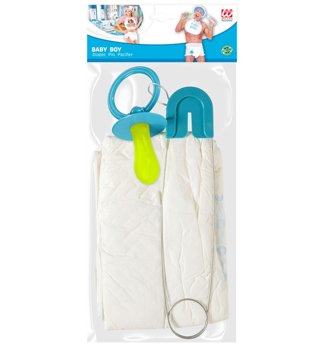 Blue Baby Diaper Pin and Pacifier Adult Set