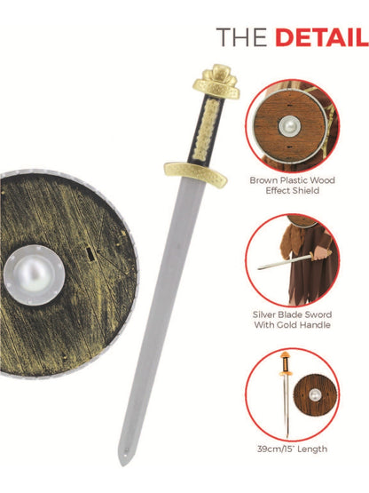 Brown Weapons Sword and Wood Effect Shield Set