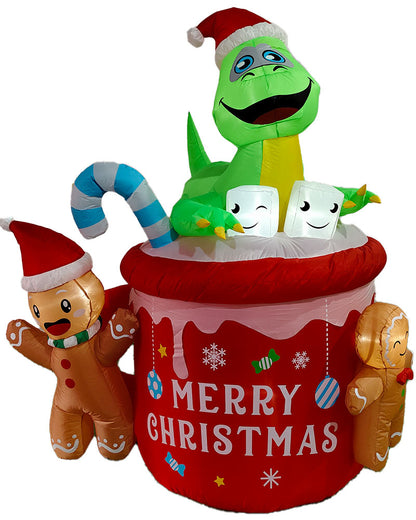 Dinosaur Gingerbread Man Cocoa Mug Christmas Lawn Inflatable 1.8m