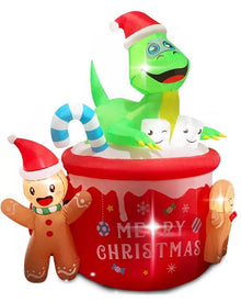 Dinosaur Gingerbread Man Cocoa Mug Christmas Lawn Inflatable 1.8m
