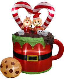 Gingerbread Couple Santa Suit Cocoa Mug Christmas Lawn Inflatable 1.5m