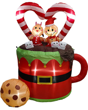 Gingerbread Couple Santa Suit Cocoa Mug Christmas Lawn Inflatable 1.5m